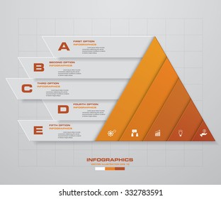 Abstract pyramid shape layout with 5 steps clean number banners template/graphic or website layout. Vector.