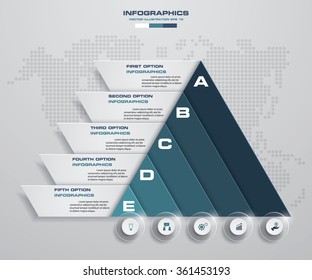 Abstract pyramid shape layout with 5 steps clean number banners template/graphic or website layout. Vector.
