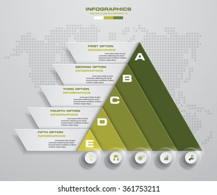 Abstract pyramid shape layout with 5 steps clean number banners template/graphic or website layout. Vector.
