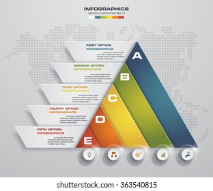 Abstract pyramid shape layout with 5 steps clean number banners template/graphic or website layout. Vector.