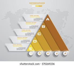 Abstract pyramid shape layout with 5 steps clean number banners template/graphic or website layout. Vector.