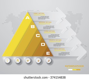 Abstract pyramid shape layout with 5 steps clean number banners template/graphic or website layout. Vector.
