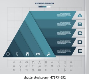 Abstract pyramid shape layout. 5 steps banners template with flat business icons set . Vector.