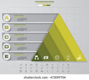 Abstract pyramid shape layout with 5 steps clean number banners template/graphic or website layout. Vector.