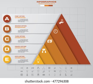 Abstract pyramid shape layout with 5 steps clean number banners template/graphic or website layout. Vector.