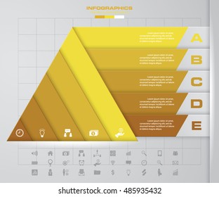 Abstract pyramid shape layout with 5 steps clean number banners template/graphic or website layout. Vector.