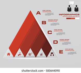 Abstract pyramid shape layout with 5 steps clean number banners template/graphic or website layout. Vector.