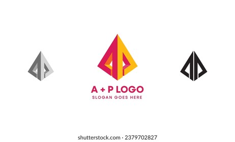 Abstraktes Logo-Design für Pyramiden-Symbole. Modernes Monogramm A und P mit orangefarbener Farbe. Vektorgrafik