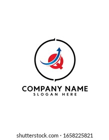 Letra inicial de la categoría Q con flecha para el icono del logotipo de la empresa