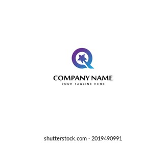 Abstract q letter logo design with flying star. Quality logo design