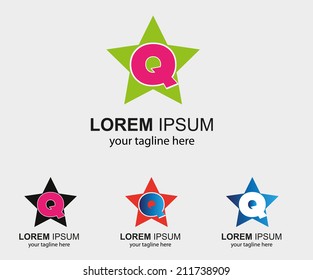 Abstract Q letter symbol template with star icon 