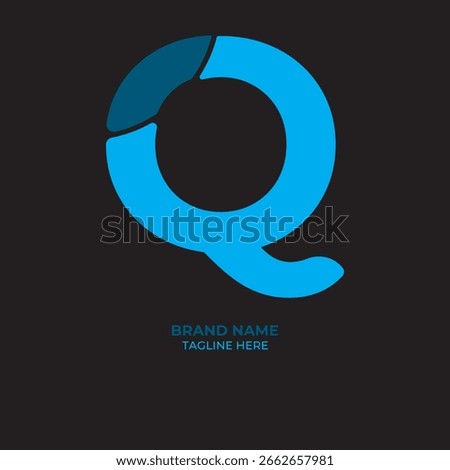 Abstract Q logo design. Vector blue color Q logo design on a black color background. Q letter logo design.