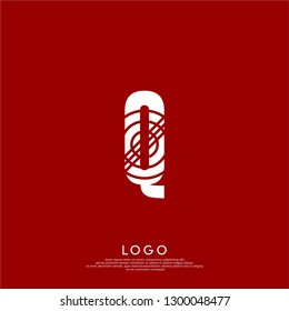 Abstract Q logo letter in circle lines pattern design concept with red background