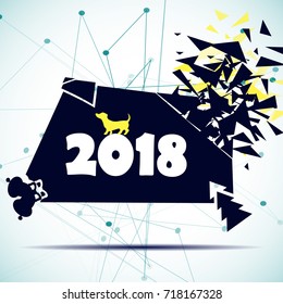 Abstract quadrangle , which is broken into small pieces. Abstract modern geometrical design with the inscription - 2018. Year of the Earth Dog 2018. Vector