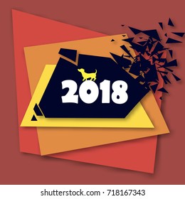 Abstract quadrangle, which is broken into small pieces.Year of the Earth Dog 2018. Abstract modern geometrical design