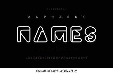 Abstract Quality font alphabet. Minimal modern urban fonts for logo, brand etc. Typography typeface with small and capital alphabet and number.