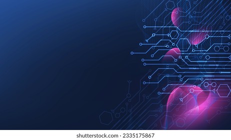 Abstract Quantum computer technologies background concept with Futuristic blue circuit and Waves flow. Vector Illustration eps10