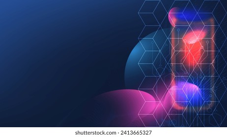 Abstract Quantum computer technologies background concept with Futuristic blue circuit and Waves flow. Vector Illustration eps10