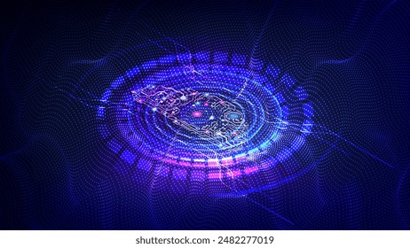 Abstract Quantum computer technologies background concept with Futuristic blue circuit and Waves flow. Vector Illustration eps10