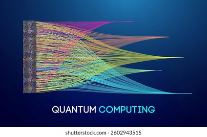 Abstract Quantum Computing and AI Technology Background. Futuristic Digital Matrix with Neural Network, Circuit Pattern with Data Analytics. Innovation and Cyber Intelligence Design