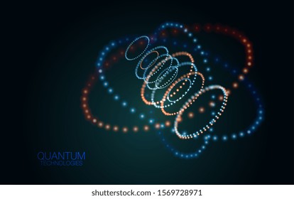 Abstract quantum technology background. Glowing particles and blurred circles. Digital innovation concept for your design.