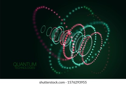 Abstract quantum technology background. Glowing particles and blurred circles. Digital innovation concept for your design.