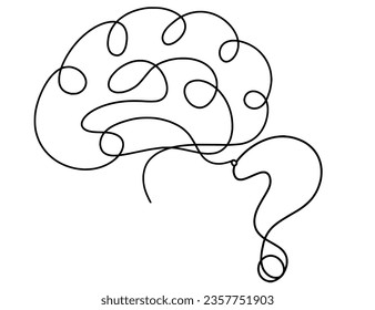 Abstract question mark with brain as continuous lines drawing on white background. Vector