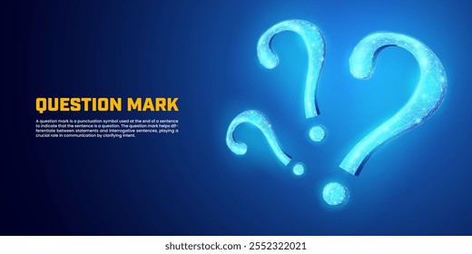 Abstract question mark in dark blue background, Digital futuristic critical thinking concept suitable for presentations, FAQs, educational banners, question and answer support.