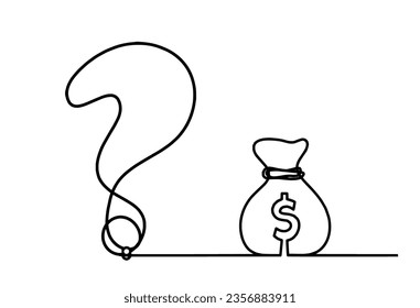 Abstract question mark with dollar as continuous lines drawing on white background. Vector