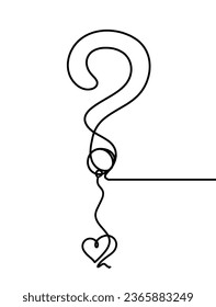 Abstract question mark with heart as continuous lines drawing on white background. Vector