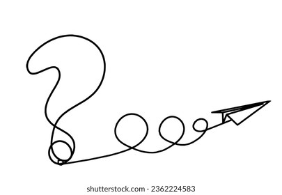 Abstract question mark with paper plane as continuous lines drawing on white background. Vector