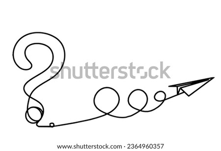 Abstract question mark with paper plane as continuous lines drawing on white background. Vector