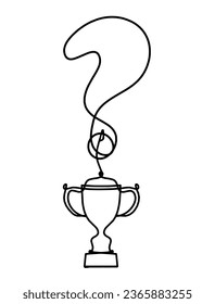 Abstract question mark with trophy as continuous lines drawing on white background. Vector
