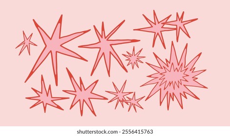 Abstract quirky Stars. Different unique shapes, doodles. Contemporary trendy style. Hand drawn modern Vector illustration. All elements are isolated