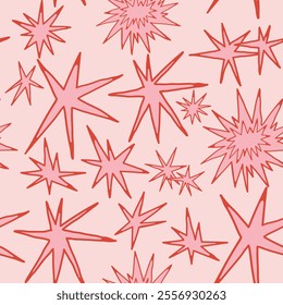 Abstract quirky Stars. Different unique shapes, doodles. Contemporary trendy style. Hand drawn modern Vector illustration. Square seamless Pattern, background, wallpaper