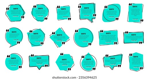 Abstract quote box collection with line frame. Black line quote frames. Quotation box frames for text. Speech bubble frames with quotation marks