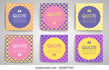 Abstract quote bubbles set, Quote frames templates.Text in brackets, Citation empty speech bubbles, Textbox and pattern background, Vector illustration EPS.10
