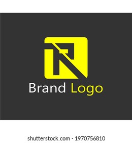 abstract R letter logo in yellow color box