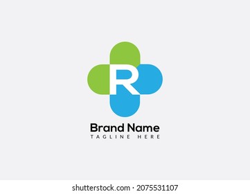 Resumen de la letra R diseño del logotipo médico inicial moderno