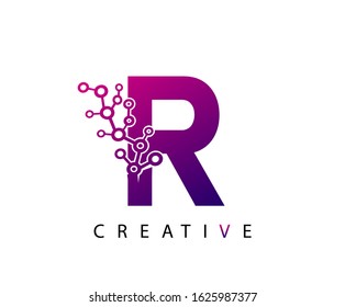 Abstract R Letter , Molecules R Technology Logo Design.