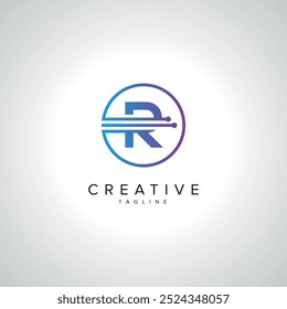 Abstract R Letter Tech Logo Design. Initial Technology Elements.