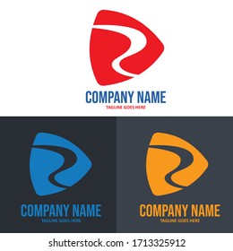 Abstract R logo letter in rounded triangle with negative space of swoosh