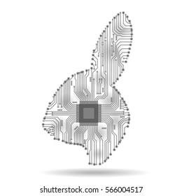 Abstract rabbit. Rabbit as an electronic circuit. Vector illustration.