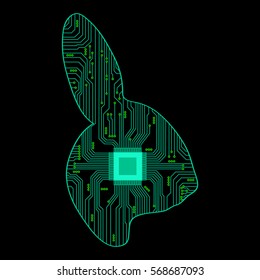 Abstract rabbit. Rabbit as an electronic circuit. Vector illustration.