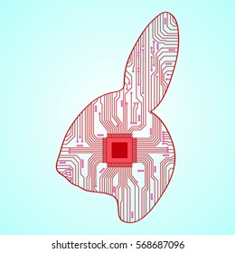 Abstract rabbit. Rabbit as an electronic circuit. Vector illustration.