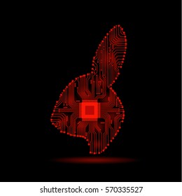 Abstract rabbit. Rabbit as an electronic circuit. Vector illustration.