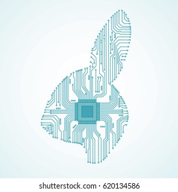 Abstract rabbit. Rabbit as an electronic circuit. Vector illustration.