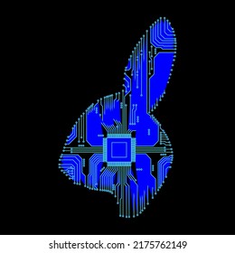 Abstract rabbit. Rabbit in the form of an electronic circuit. Vector rabbit.