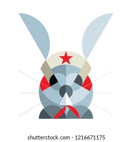 Abstract rabbit in a hat and shawl on white background