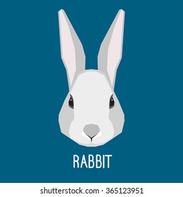 Abstract rabbit head isolated on blue background. Graphic cartoon grey rabbit portrait for design card, invitation, banner, book, scrapbook, t-shirt, poster, sketchbook, album etc.